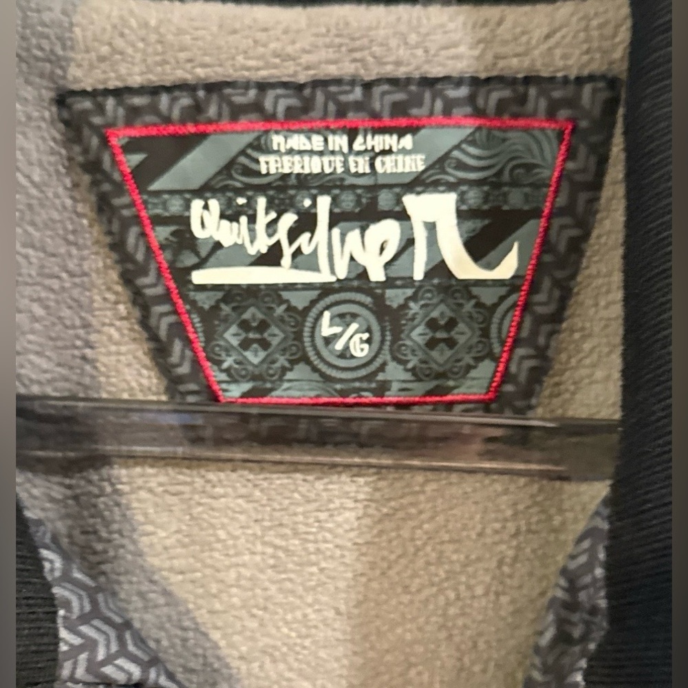 Vintage Quiksilver Jacket Mens L Black Grey Chevron Fleece Lined Zip Up - Picture 3 of 5